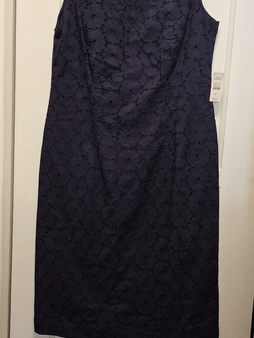 Talbots Navy Eyelet Midi Sheath Dress